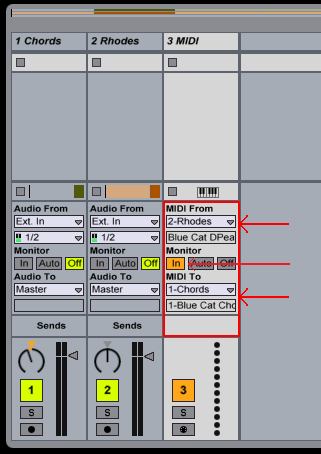 Step 09 - Select the source DPMP track as input, and the chorus destination track as output (for an external device, use the MIDI output port)